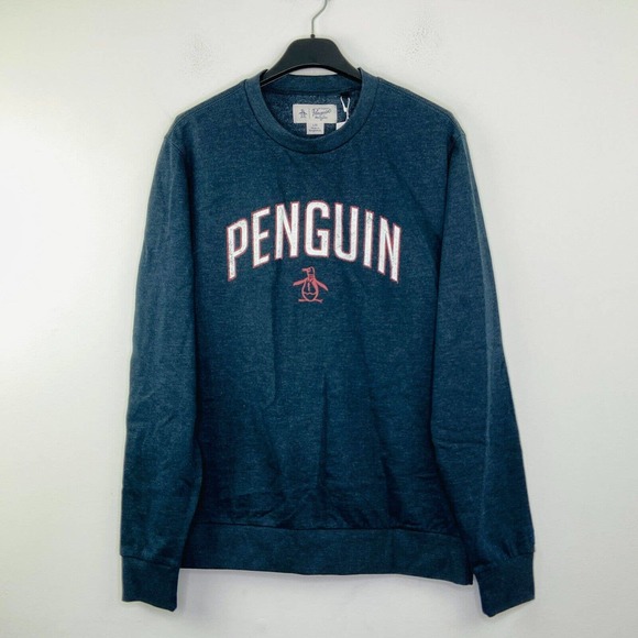Penguin Men's Large Sweatshirt Blue Athleisure Logo Fleece Pullover NWT AU3 - Picture 1 of 5